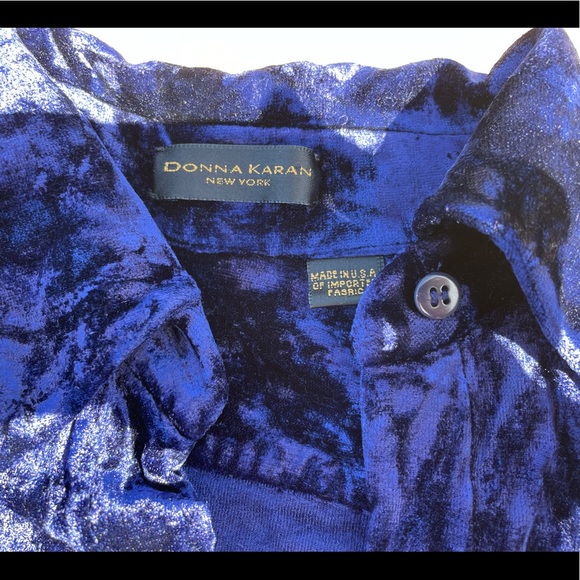Donna Karan Crushed Blue Velvet Blouse - Picture 6 of 7